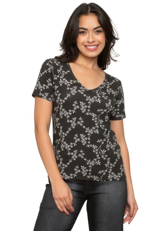 Blusa Feminina Casual com Estampa Floral Verde Escuro