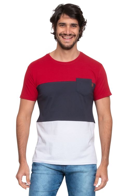 Camiseta Masculina Faixas Bolso