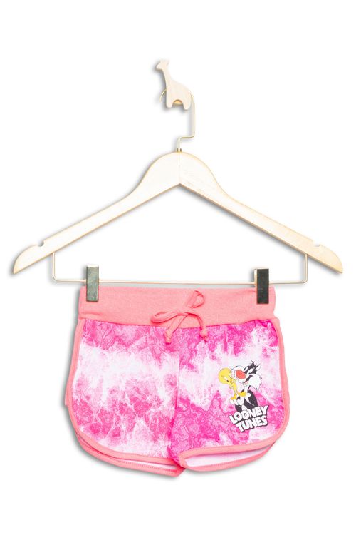 Shorts Infantil com Estammpa Looney Tunes Tie Dye Rosa Tam 4 a 10