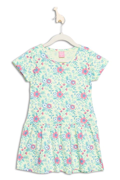 Vestido Infantil Feminino Tam 4 a 8 Floral Verde