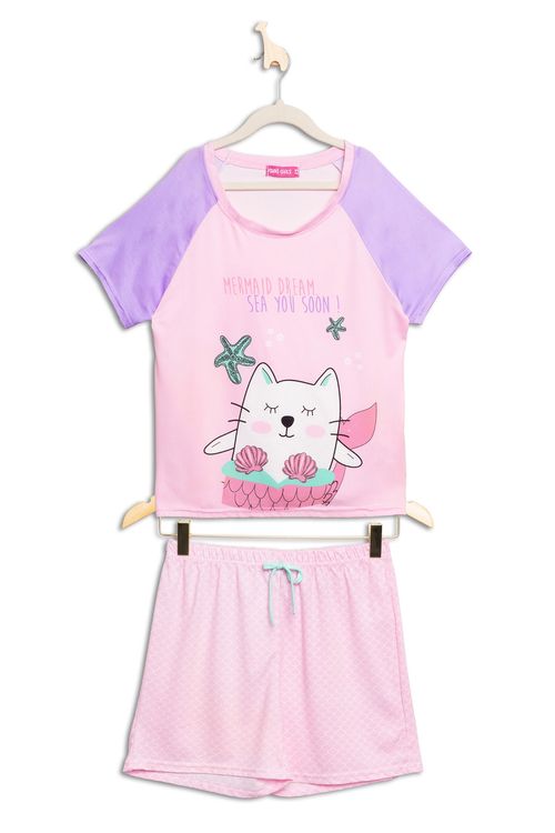 Pijama Juvenil com Estampa Gatinho Tam 10 a 16