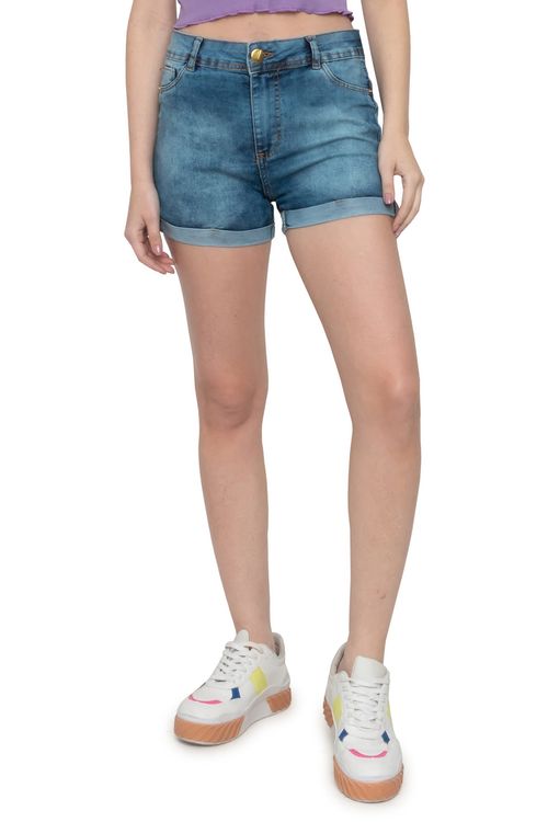 Shorts Feminino com Barra Dobrada Jeans Médio