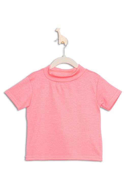 Blusa Juvenil com Gola Alta Canelada Rosa Neon Tam 10 A 16