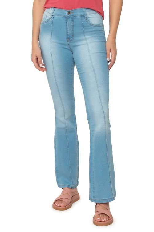 Calça Feminina Flare Frisos Jeans Claro