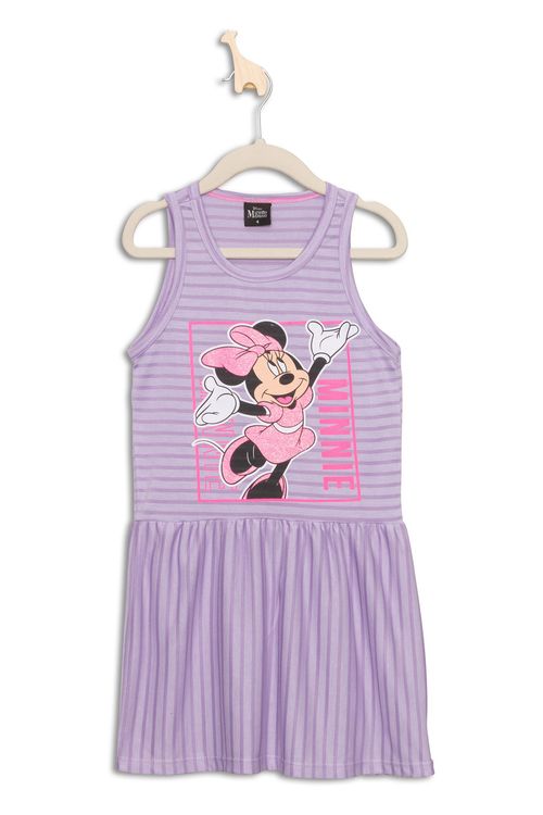 Vestido Infantil Listrado com Estampa Minnie Tam 4 a 10