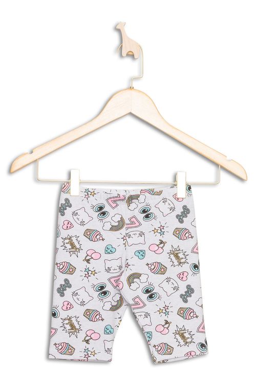 Shorts Infantil Ciclista com Estampa Gatinho Mescla Tam 4 a 8