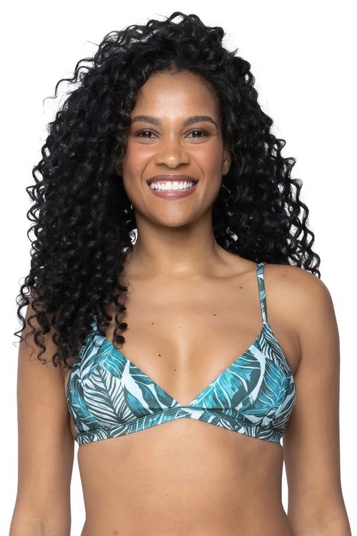 Top Biquíni Triângulo com Estampa Folhagem