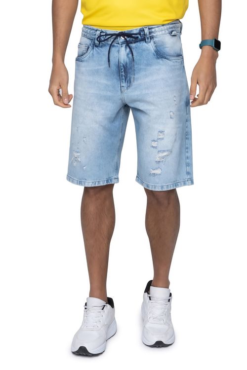 Bermuda Masculina com Cordão Jeans Claro