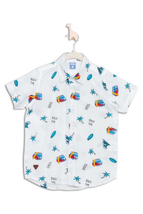 Camisa Infantil com Estampa Coqueiros Branca Tam 4 a 8