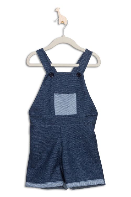 Jardineira Infantil em Malha Jeans Escuro Tam 1 a 3