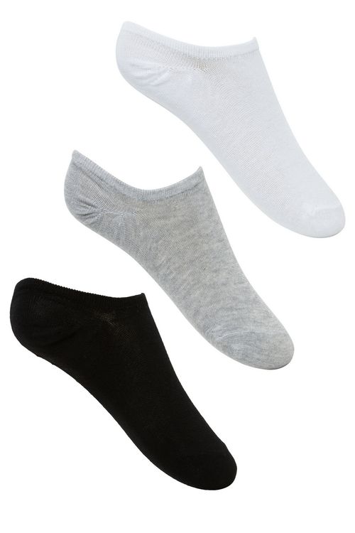 Kit com 3 Pares de Meias Femininas Soquete Lisas Sortidas Mescla Branco e Preto Tam 34 ao 39