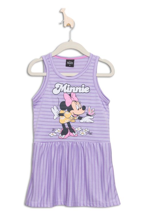 Vestido Infantil Listrado com Estampa Minnie Tam 1 a 3