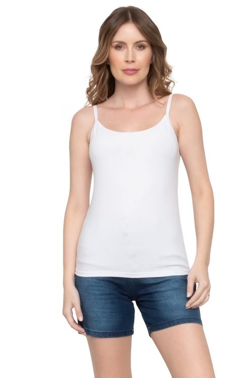 Regata Feminina Básica em Cotton com Alças Finas Branca