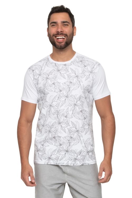 Camiseta Masculina Estampa Floral Branca