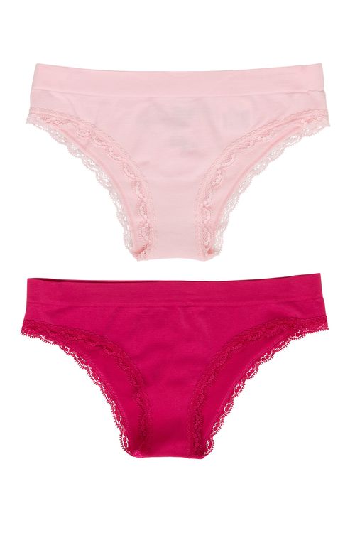 Kit 2 Calcinhas Infantis com Elástico e Detalhes em Renda Rosa Claro e Pink