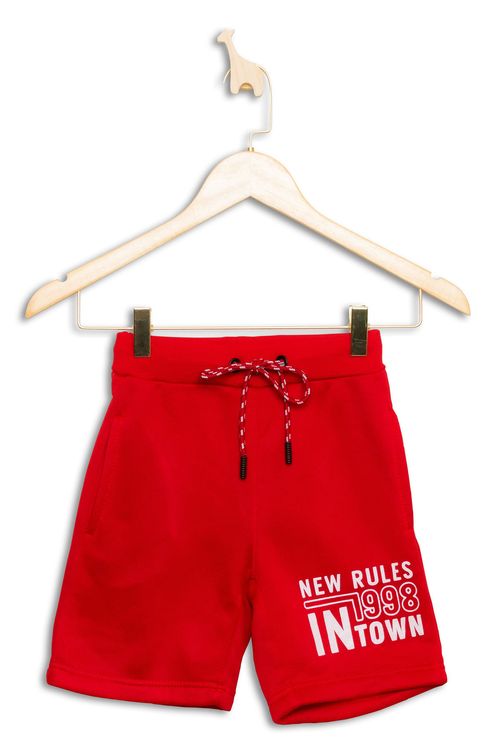 Bermuda Infantil em Moletom com Estampa Frase Vermelha Tam 4 a 8