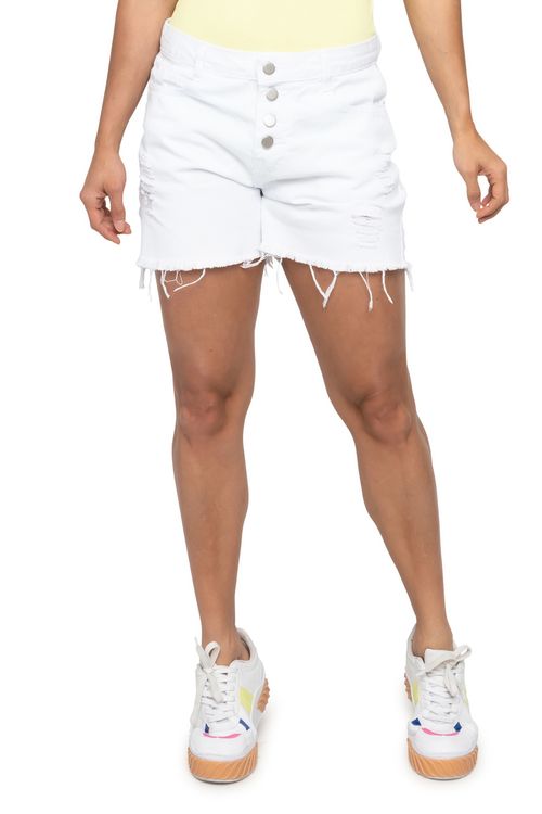Shorts Feminino Sarja Branco Desfiado