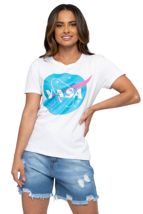 Blusa Feminina Casual com Estampa NASA Branca
