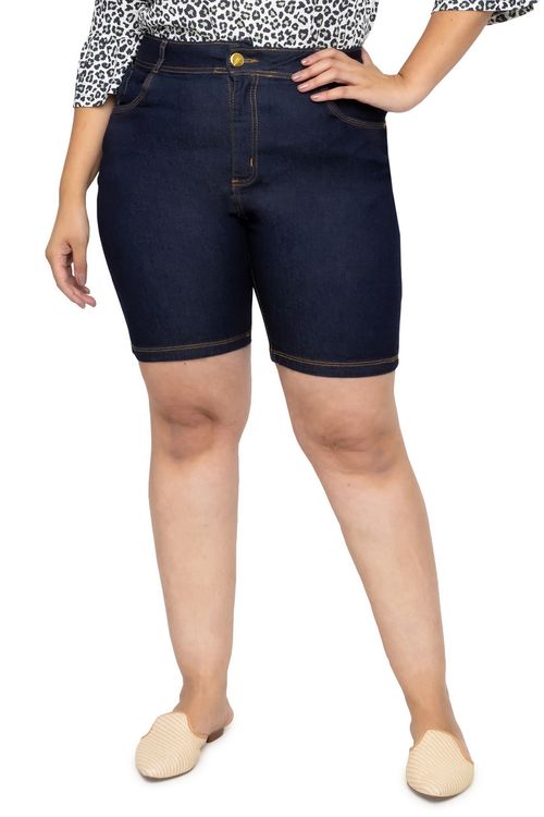 Bermuda Jeans Escura Feminina Feita Pra Mim