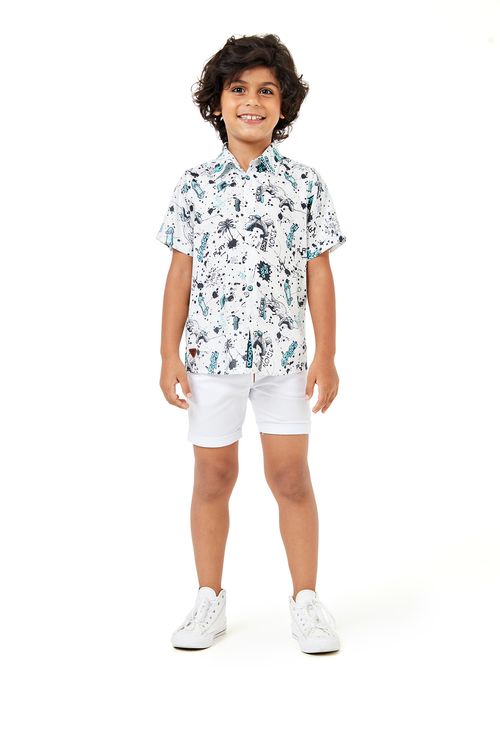 Camisa Infantil Estampada Branca Tam 4 a 8