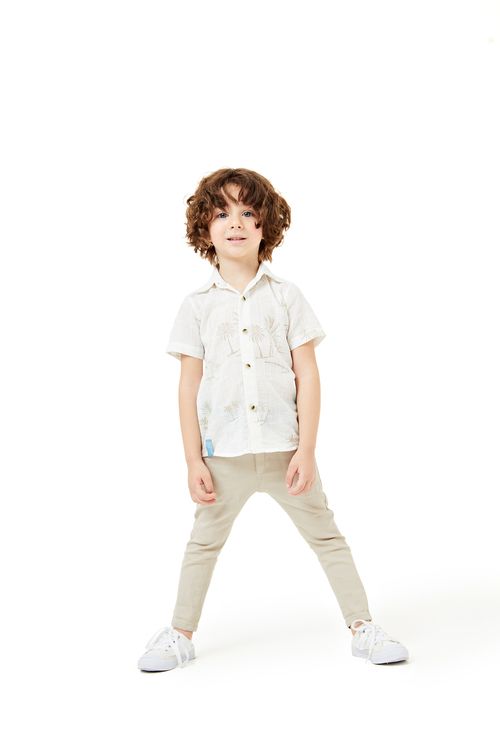 Calça Infantil em Sarja Lisa Cáqui Tam 4 a 8