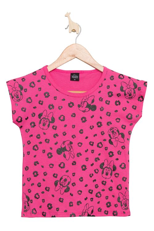 Blusa Infantil com Estampa Minnie Mouse Onça Pink Tam 4 A 8