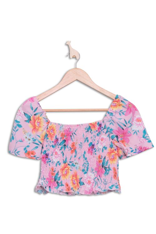 Blusa Ciganinha Juvenil com Estampa Floral Rosa Tam 10 a 16