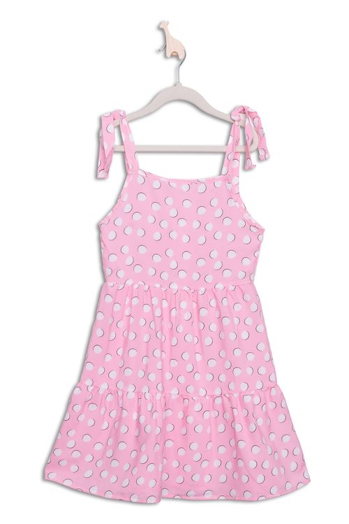 Vestido Infantil com Estampa Poá Rosa e Branco Tam 4 a 12