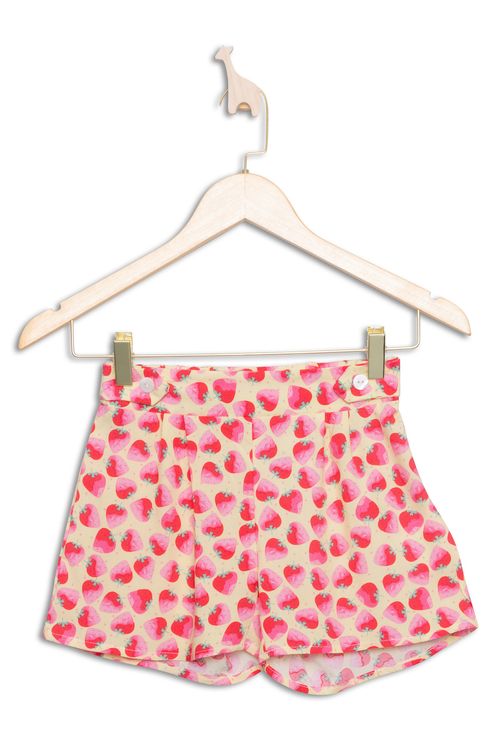 Shorts Infantil com Estampa Coração Rosa e Amarelo Tam 4 a 8