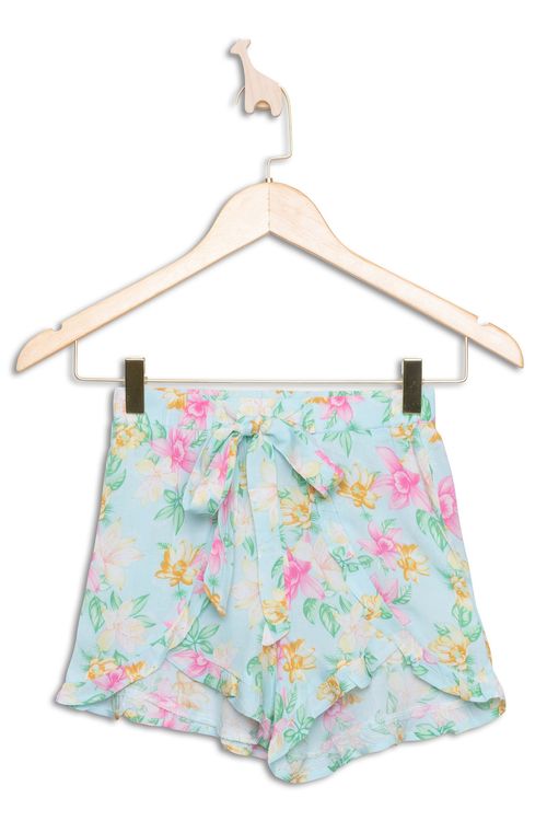 Shorts Infantil com Estampa Floral Verde Claro Tam 4 a 8