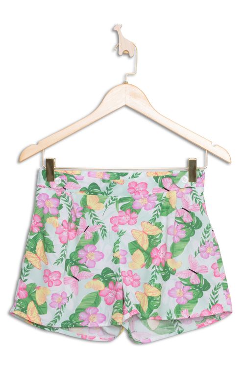 Shorts Juvenil em Viscose com Estampa Floral Verde Claro Tam 10 a 16