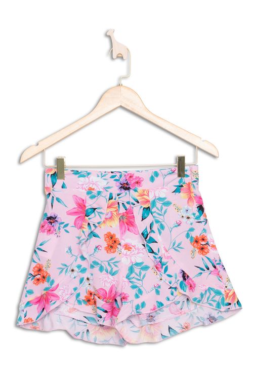 Shorts Infantil em Viscose com Estampa Floral Rosa Tam 4 a 8