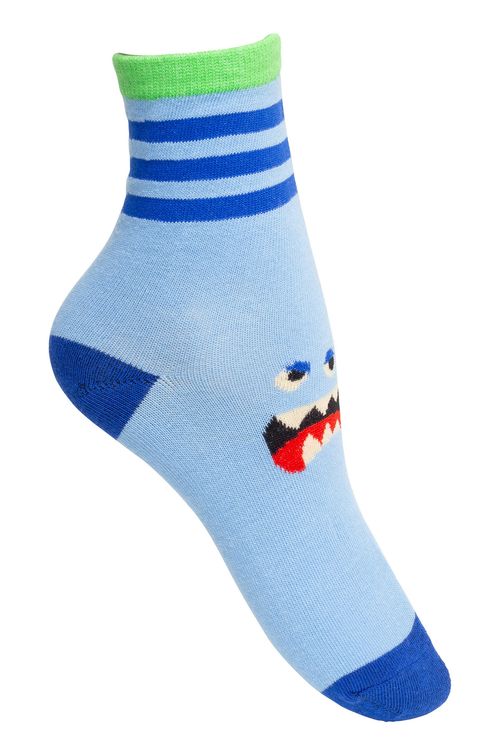 Meia Azul Infantil Cano Médio com Estampa Monstro Azul