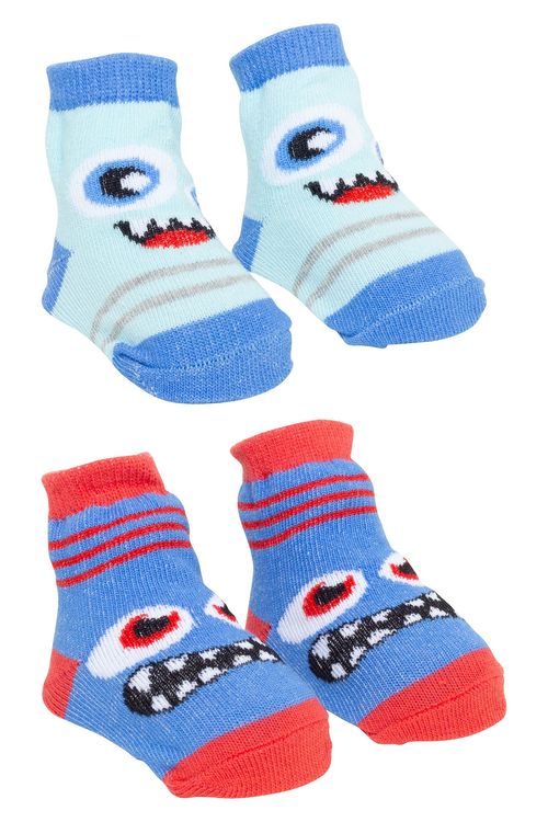 Kit 2 Pares de Meias Infantis Cano Curto com Estampa Monstrinhos Azul