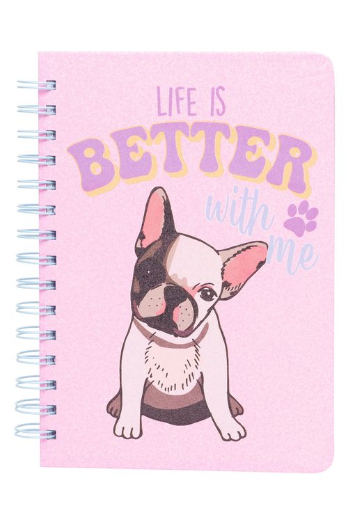 Caderno Capa Dura com Estampa Bulldog Rosa