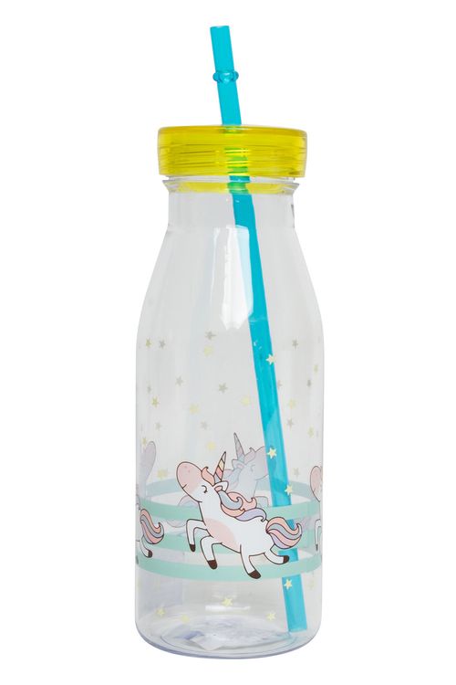 Garrafa de Água com Canudo Unicórnio Transparente