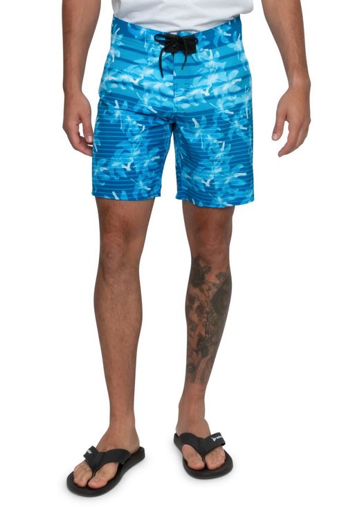 Shorts Masculino com Cordão com Estampa Folhagem Azul