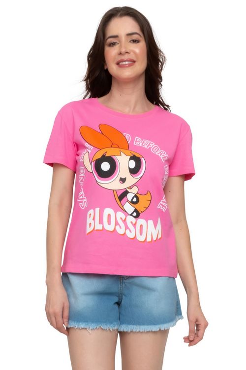 Blusa Feminina Estampa Meninas Superpoderosas Florzinha Rosa