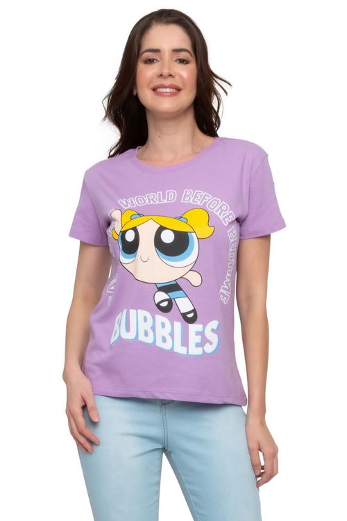 Blusa Feminina Estampa Meninas Superpoderosas Lindinha Lilás