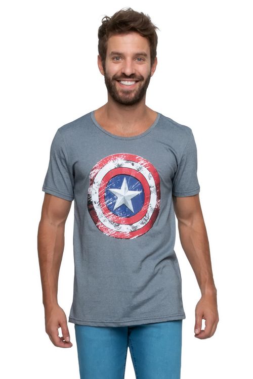 Camiseta Masculina Capitão América Cinza