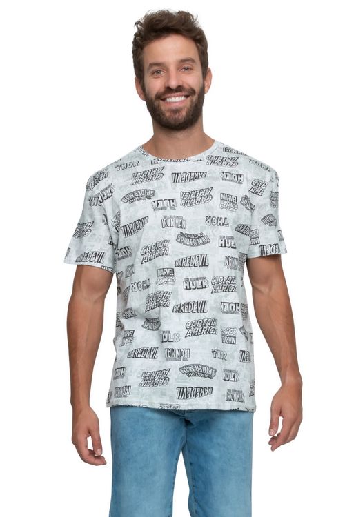 Camiseta Masculina Casual Super-Heróis Cinza