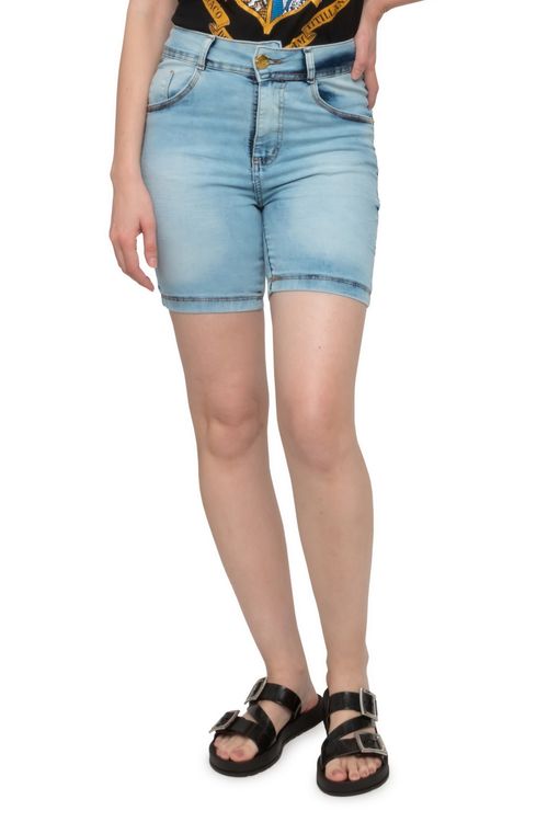 Bermuda Feminina Jeans Claro Meia Coxa