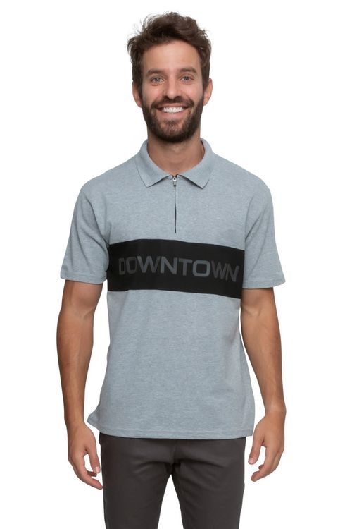 Camisa Polo Masculina com Estampa Downtown Mescla