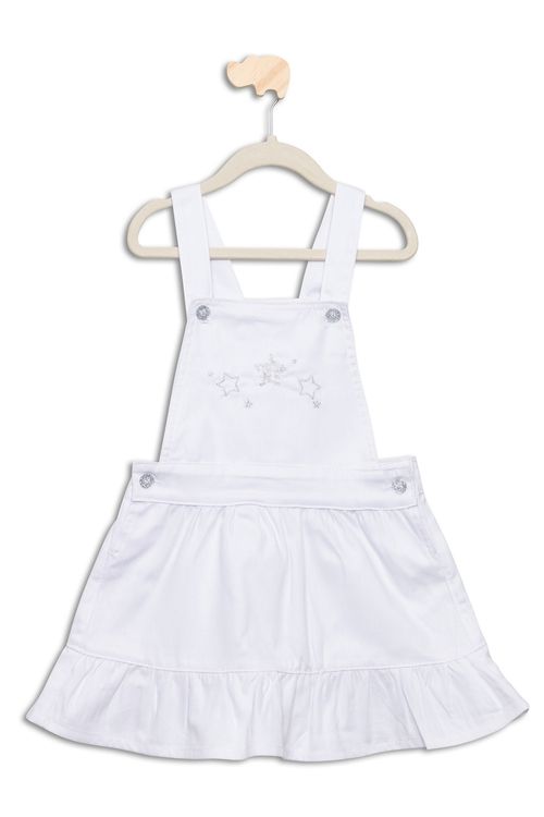 Salopete Infantil em Sarja com Bordado Branco Tam 1 a 3