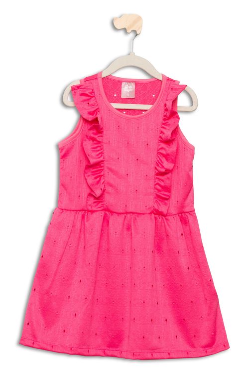 Vestido Infantil em Laise com Babado Pink Tam 4 a 8