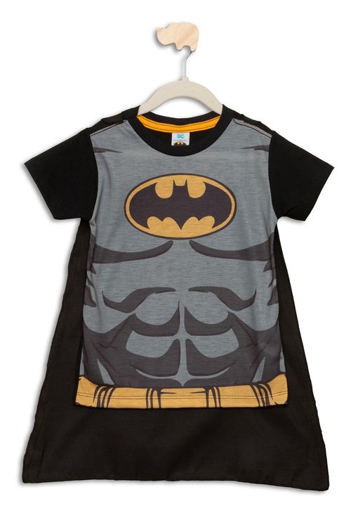 Camiseta Infantil Menino Tam 4 a 10 Estampa Batman com Capa Preta