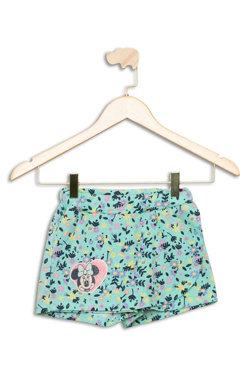 Shorts Saia Infantil com Estampa Minnie Floral Verde Tam 1 a 3