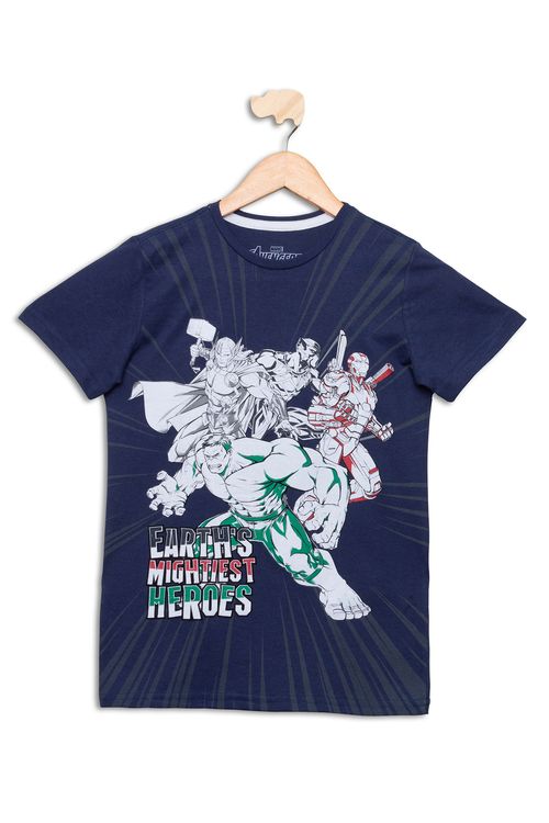 Camiseta Juvenil com Estampa Vingadores Azul Escuro Tam 10 a 16