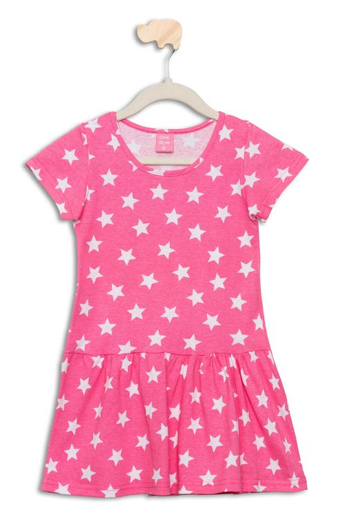 Vestido Infantil com Estampa Estrelas Pink Tam 4 a 8