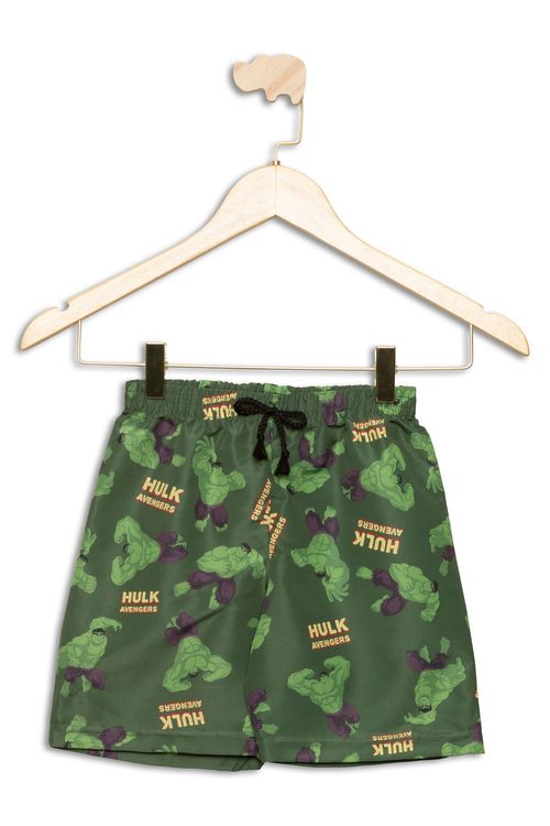 Shorts Infantil em Tactel Hulk Verde Tam 4 a 10